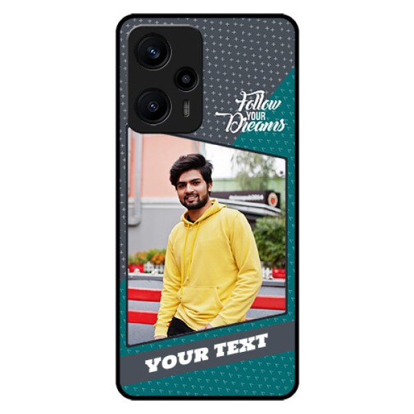 Poco F5 Personalized Glass Phone Case - Background Pattern Design with Quote