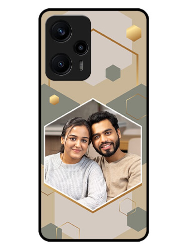 Custom Poco F5 Photo Printing on Glass Case - Stylish Hexagon Pattern Design