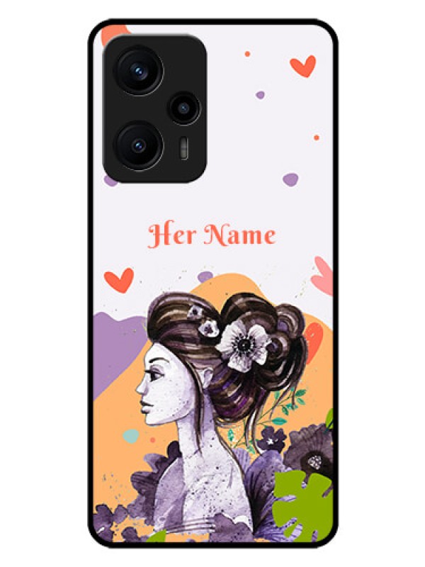 Custom Poco F5 Personalized Glass Phone Case - Woman And Nature Design