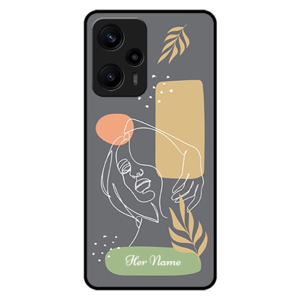 Poco F5 Custom Glass Phone Case - Gazing Woman line art Design Poco F5 Custom Glass Phone Case - Gazing Woman line art Design