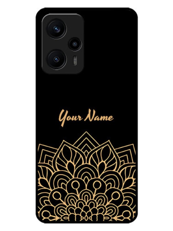 Custom Poco F5 Custom Glass Phone Case - Golden mandala Design