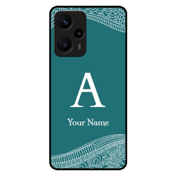 Poco F5 Personalized Glass Phone Case - line art pattern with custom name Design