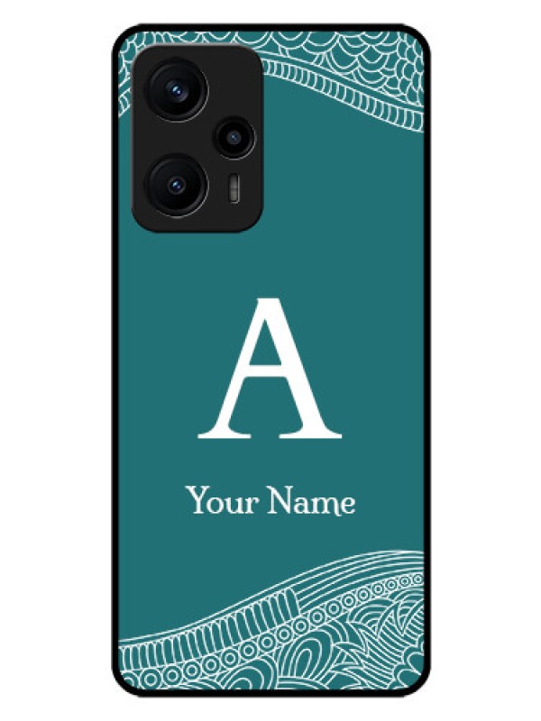 Custom Poco F5 Personalized Glass Phone Case - line art pattern with custom name Design