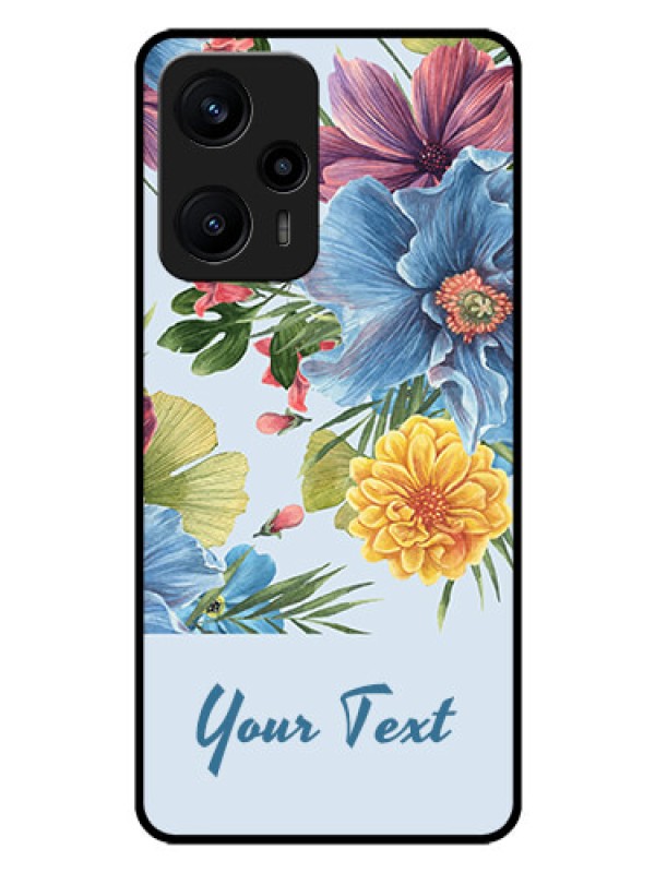 Custom Poco F5 Custom Glass Mobile Case - Stunning Watercolored Flowers Painting Design