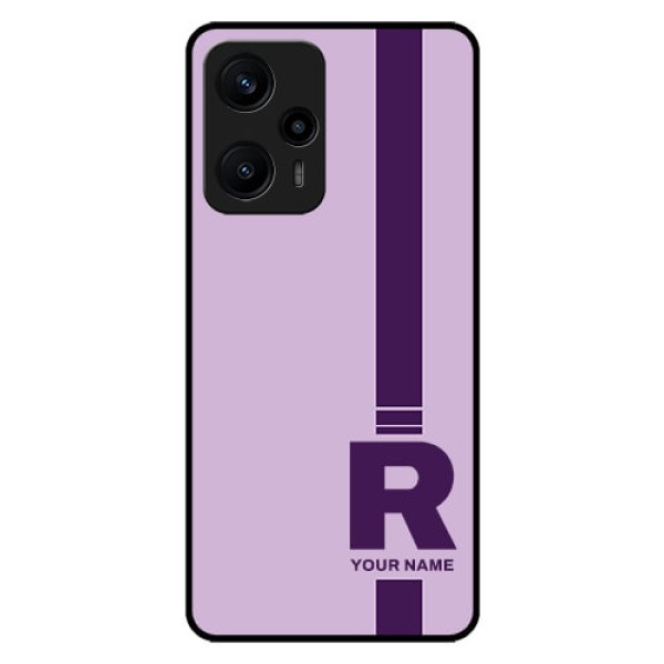 Poco F5 Photo Printing on Glass Case - Simple dual tone stripe with name Design