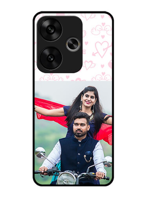 Custom Poco F6 5G Custom Glass Phone CasePink Flying Heart Design