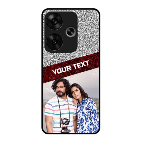 Poco F6 5G Custom Glass Phone CaseImage Holder With Glitter Strip Design Poco F6 5G Custom Glass Phone CaseImage Holder With Glitter Strip Design