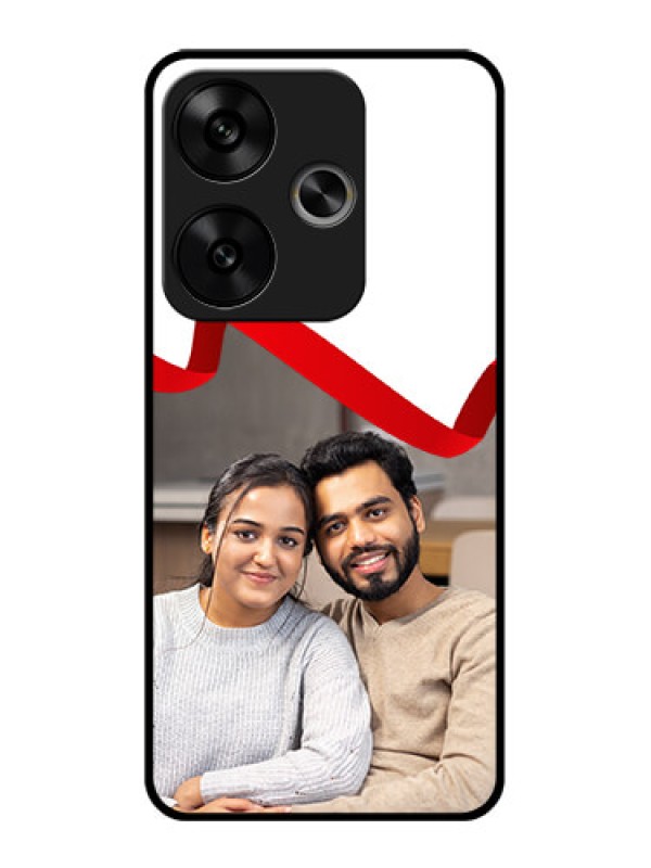 Custom Poco F6 5G Custom Glass Phone CaseRed Ribbon Frame Design