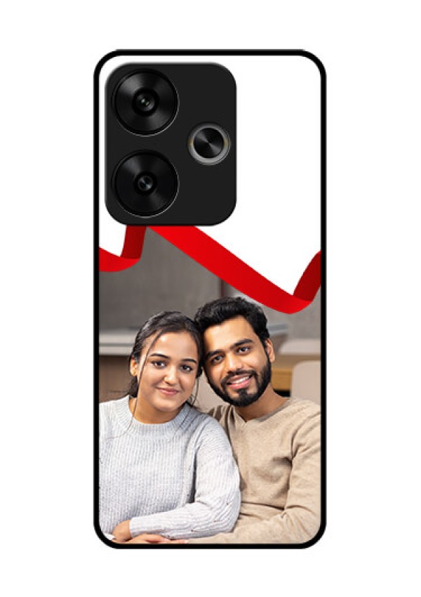Poco F6 5G Custom Glass Phone CaseRed Ribbon Frame Design