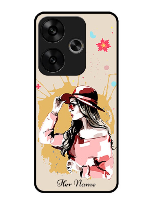 Custom Poco F6 5G Custom Glass Phone CaseWomen With Pink Hat Design