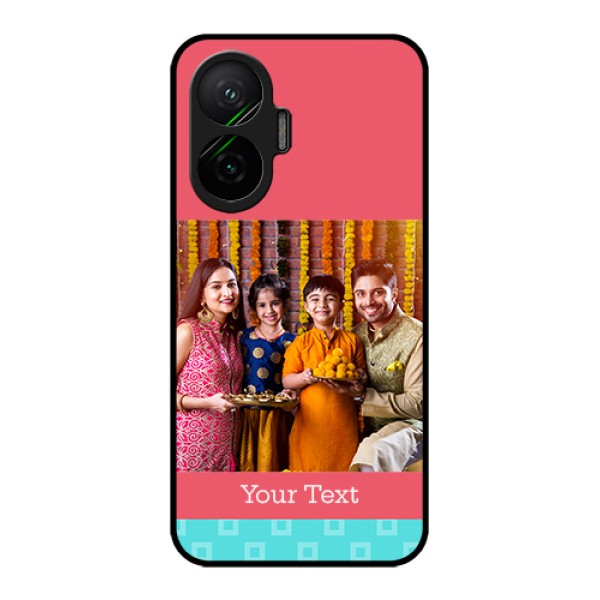 Poco F7 5G Custom Glass Phone Case - Peach & Blue Color Design Poco F7 5G Custom Glass Phone Case - Peach & Blue Color Design