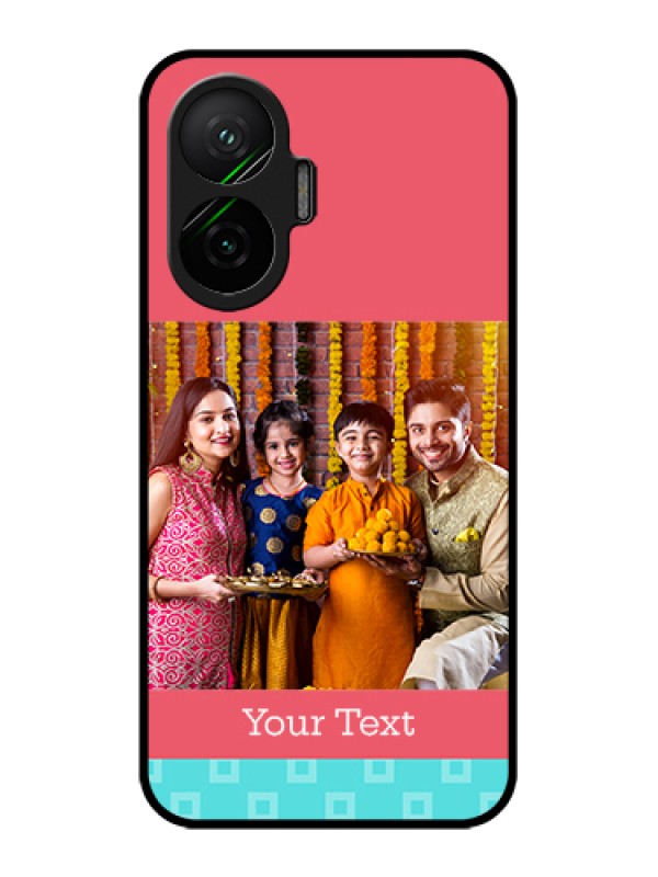 Custom Poco F7 5G Custom Glass Phone Case - Peach & Blue Color Design