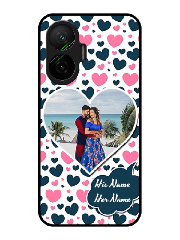 Custom Poco F7 5G Custom Glass Phone Case - Pink & Blue Heart Design