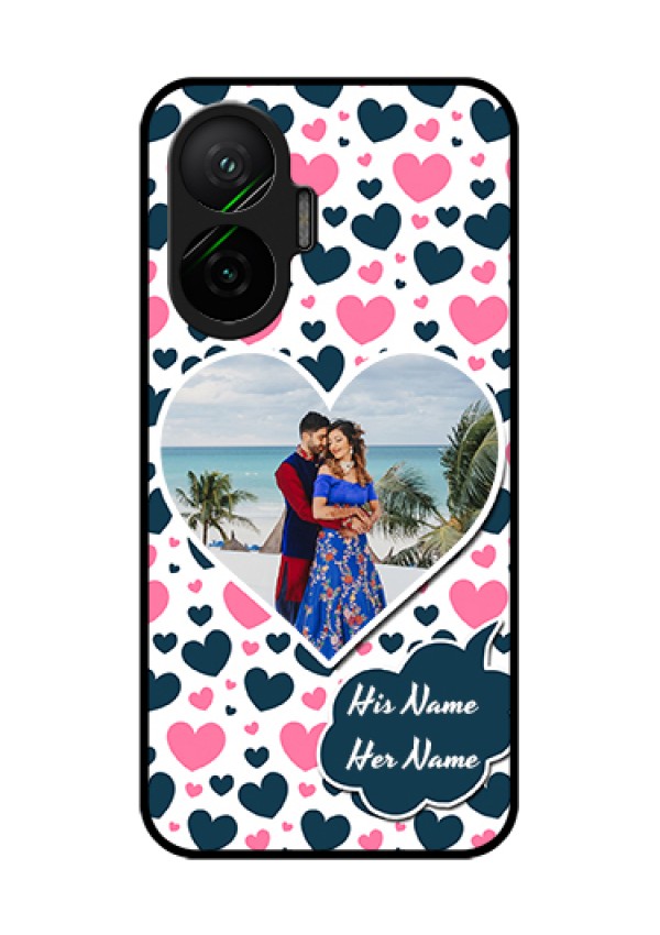 Poco F7 5G Custom Glass Phone Case - Pink & Blue Heart Design