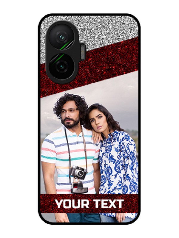 Custom Poco F7 5G Custom Glass Phone Case - Image Holder With Glitter Strip Design