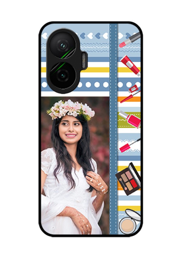 Poco F7 5G Custom Glass Phone Case - Makeup Icons Design