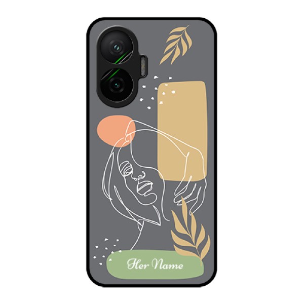 Poco F7 5G Custom Glass Phone Case - Gazing Woman Line Art Design Poco F7 5G Custom Glass Phone Case - Gazing Woman Line Art Design