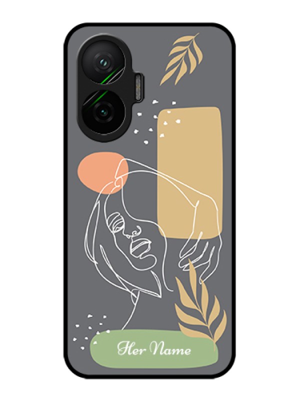 Custom Poco F7 5G Custom Glass Phone Case - Gazing Woman Line Art Design