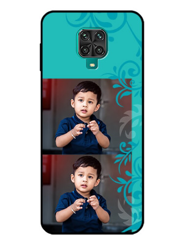 Custom Poco M2 Pro Personalized Glass Phone Case  - with Photo and Green Floral Design 