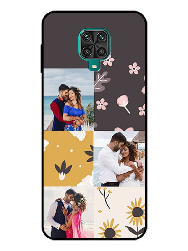 Custom Poco M2 Pro Photo Printing on Glass Case  - 3 Images with Floral Design