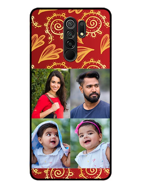 Custom Poco M2 Reloaded Photo Printing on Glass Case  - 4 Image Traditional Design