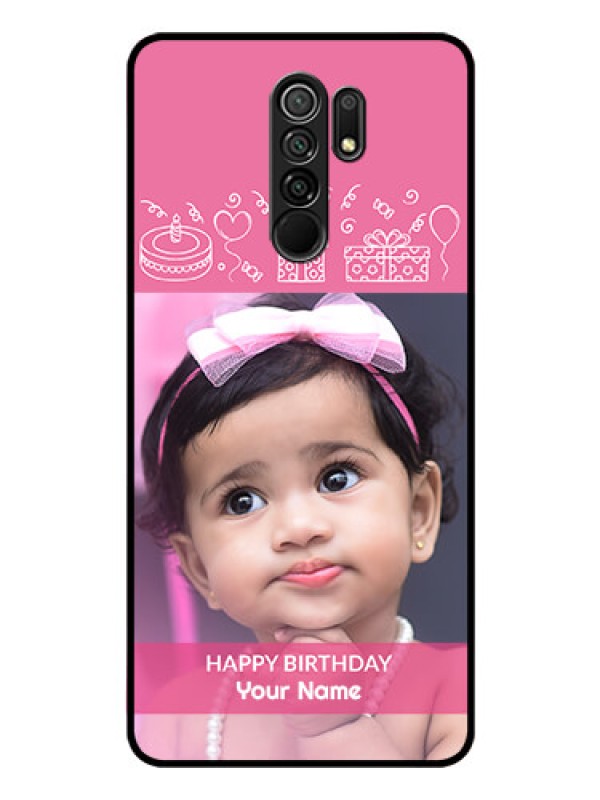 Custom Poco M2 Reloaded Photo Printing on Glass Case  - with Birthday Line Art Design