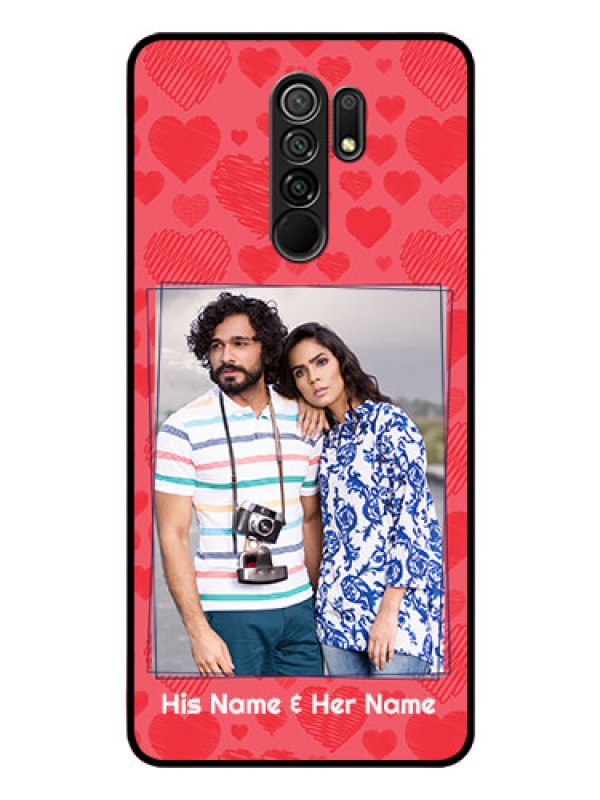 Custom Poco M2 Reloaded Photo Printing on Glass Case  - with Red Heart Symbols Design