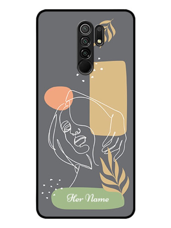 Custom Poco M2 Reloaded Custom Glass Phone Case - Gazing Woman line art Design