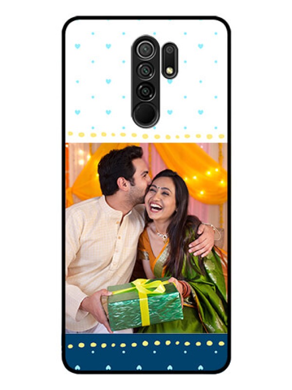 Custom Poco M2 Personalized Glass Phone Case  - White and Blue Abstract Design