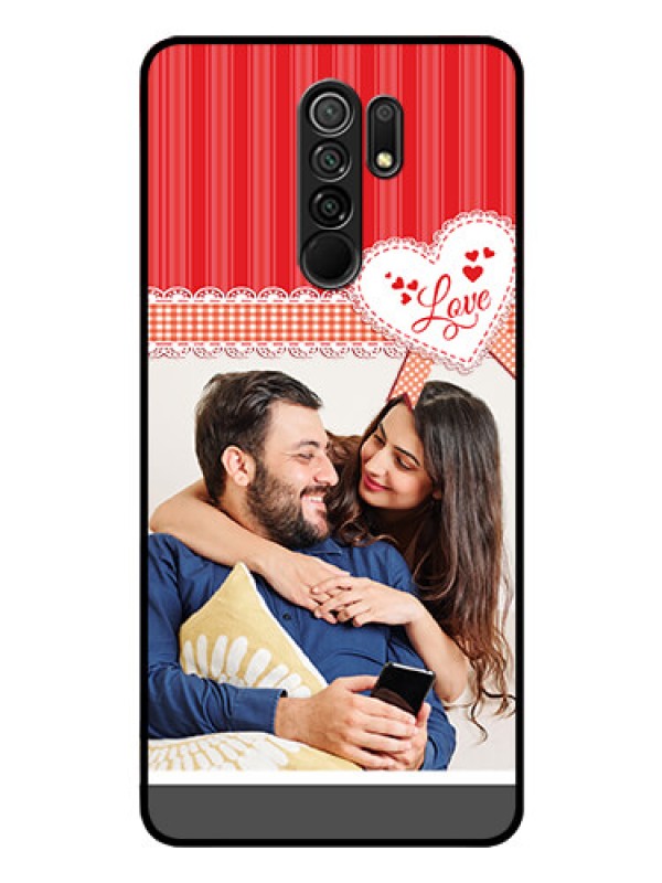Custom Poco M2 Custom Glass Mobile Case  - Red Love Pattern Design