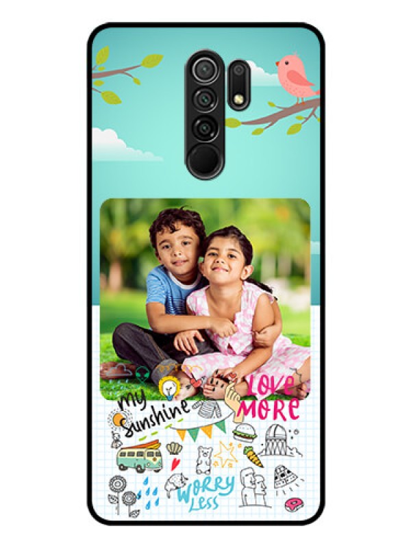 Custom Poco M2 Photo Printing on Glass Case  - Doodle love Design