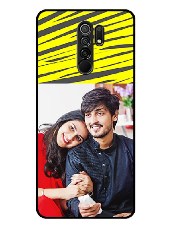 Custom Poco M2 Photo Printing on Glass Case  - Yellow Abstract Design