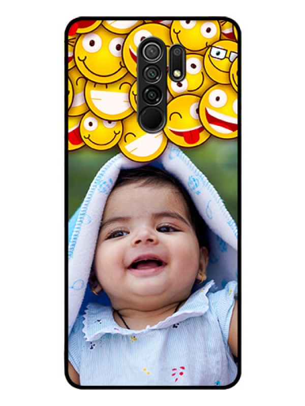 Custom Poco M2 Custom Glass Mobile Case  - with Smiley Emoji Design