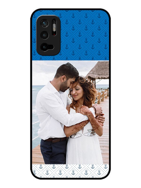 Custom Poco M3 Pro 5G Photo Printing on Glass Case - Blue Anchors Design