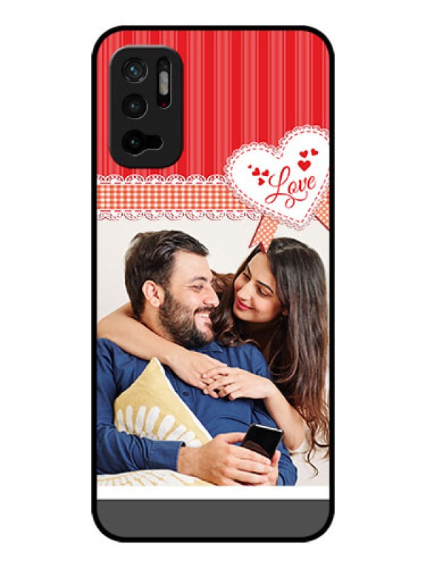 Custom Poco M3 Pro 5G Custom Glass Mobile Case - Red Love Pattern Design