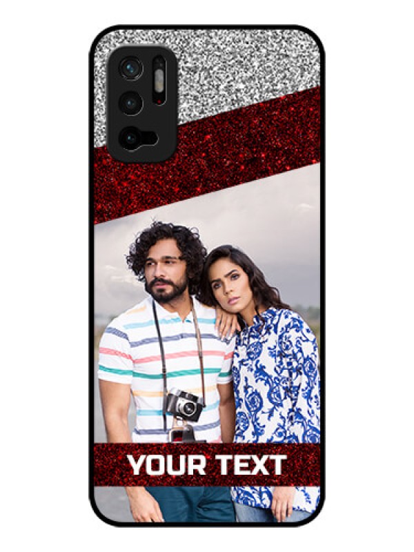 Custom Poco M3 Pro 5G Personalized Glass Phone Case - Image Holder with Glitter Strip Design