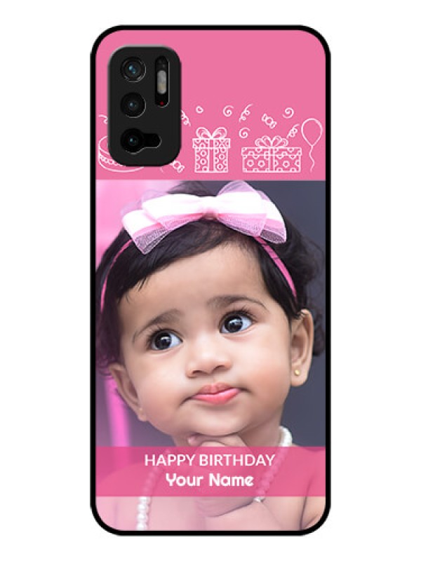 Custom Poco M3 Pro 5G Photo Printing on Glass Case - with Birthday Line Art Design