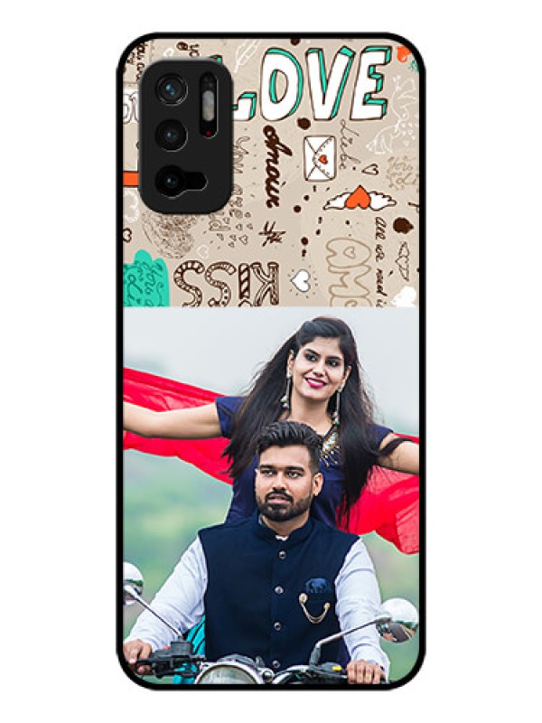 Custom Poco M3 Pro 5G Custom Glass Phone Case - Love Doodle Pattern 