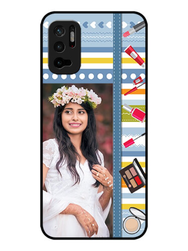 Custom Poco M3 Pro 5G Personalized Glass Phone Case - Makeup Icons Design