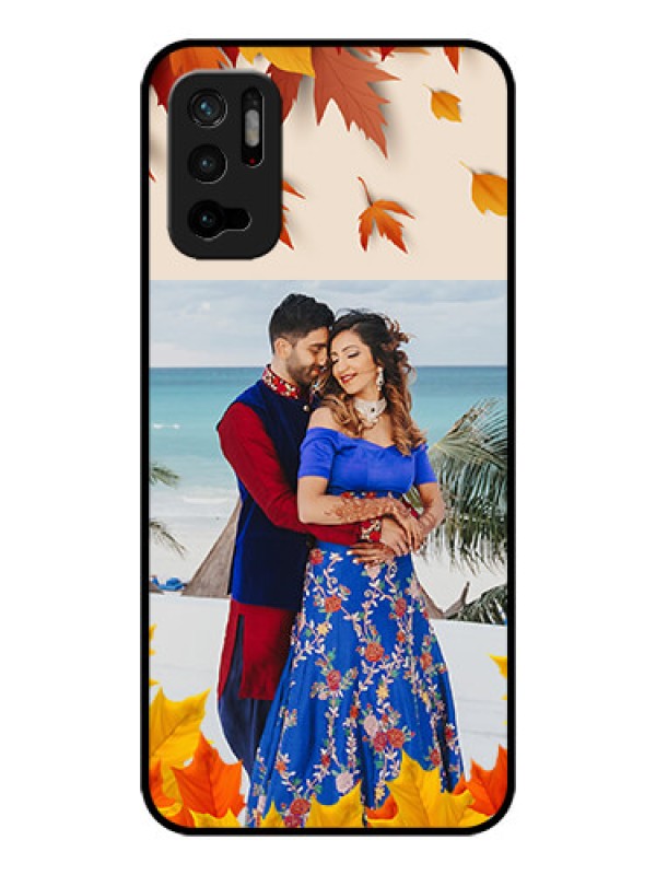 Custom Poco M3 Pro 5G Photo Printing on Glass Case - Autumn Maple Leaves Design