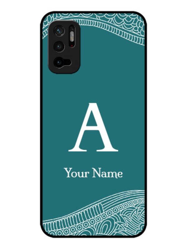 Custom Poco M3 Pro 5G Personalized Glass Phone Case - line art pattern with custom name Design