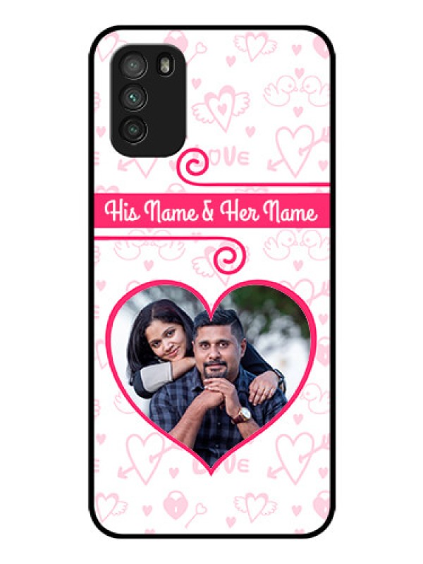 Custom Poco M3 Personalized Glass Phone Case  - Heart Shape Love Design