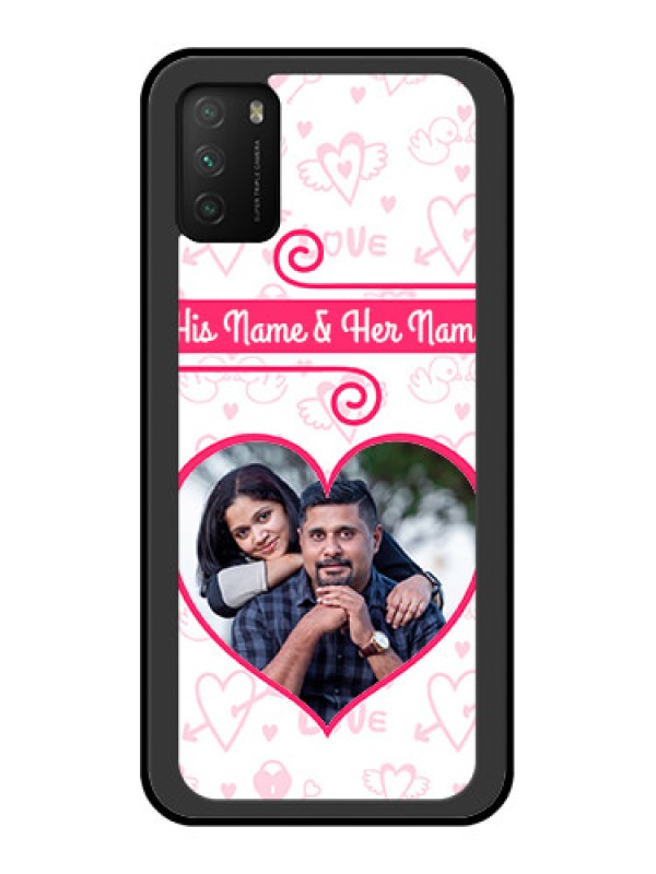 Custom Poco M3 Personalized Glass Phone Case  - Heart Shape Love Design