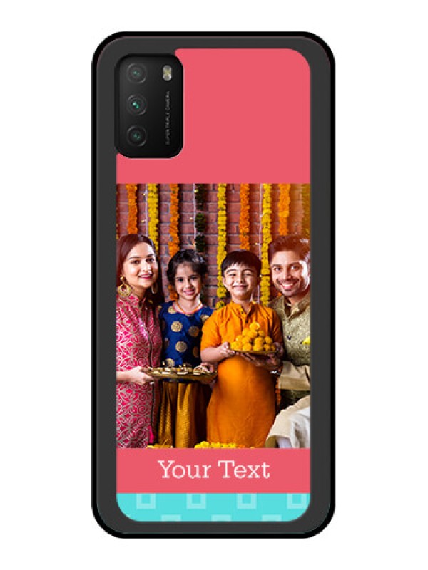 Custom Poco M3 Personalized Glass Phone Case  - Peach & Blue Color Design