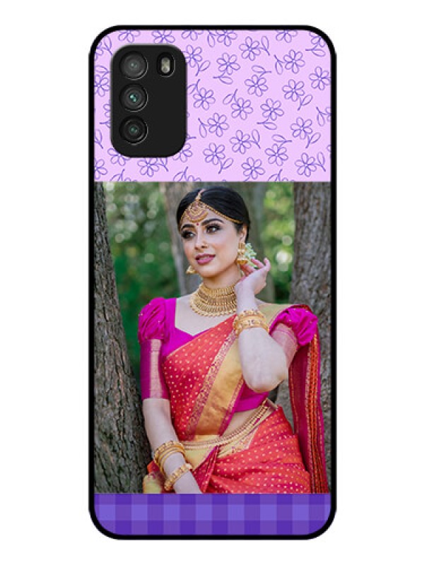 Custom Poco M3 Custom Glass Phone Case  - Purple Floral Design
