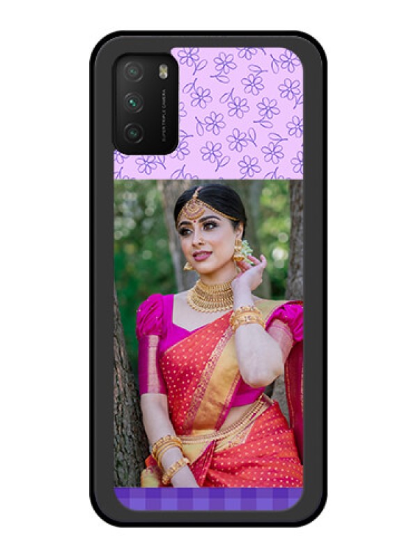 Custom Poco M3 Custom Glass Phone Case  - Purple Floral Design