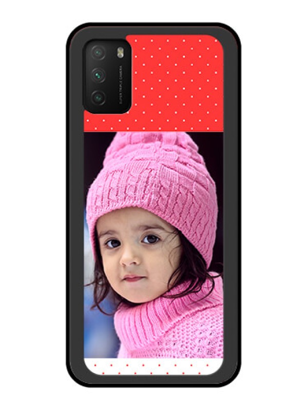 Custom Poco M3 Photo Printing on Glass Case  - Red Pattern Design
