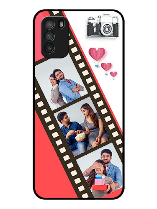 Custom Poco M3 Personalized Glass Phone Case  - 3 Image Holder with Film Reel