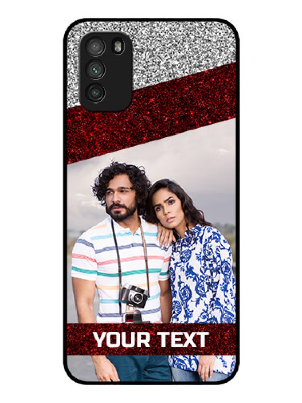 Custom Poco M3 Personalized Glass Phone Case  - Image Holder with Glitter Strip Design