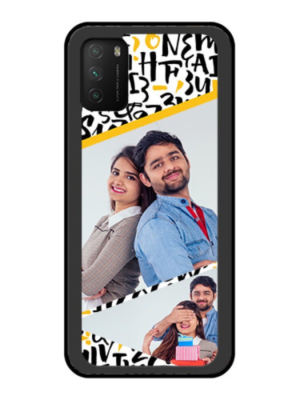Custom Poco M3 Custom Glass Mobile Case  - Letters Pattern Design